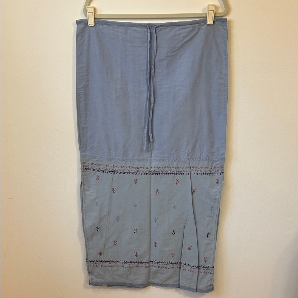 Y2K Vintage American Eagle Light Blue Embroidered Maxi Skirt
